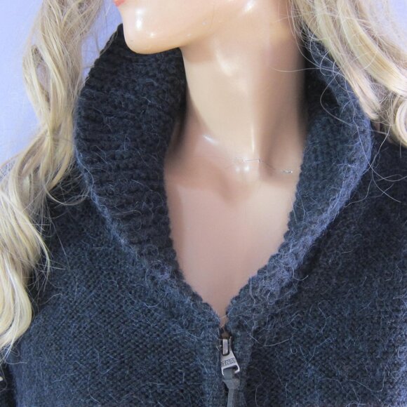 RARE TNA ARITZIA Black Wool Alpaca Shawl Collar Aztec Navajo Zip Up Sweater Coat - Picture 2 of 10